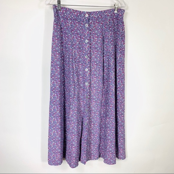 Vintage Dresses & Skirts - Vintage Purple Floral Flowy Midi Skirt Sz Medium